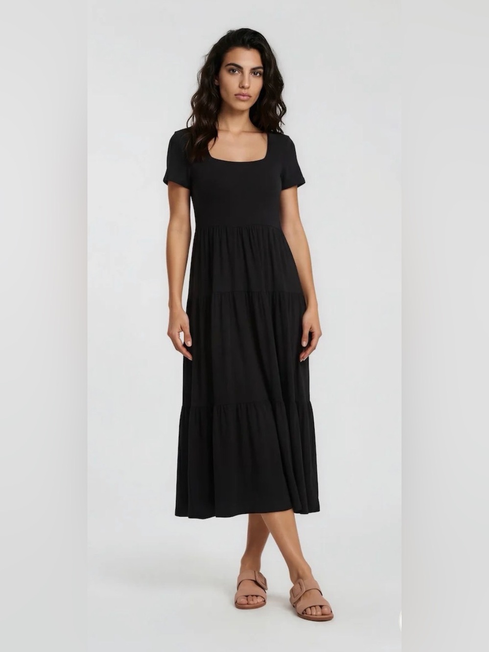 COSTA BLANCA Short Sleeve Tiered Day Dress Black XL NWT